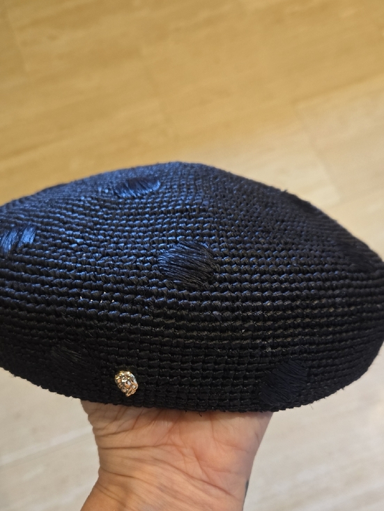 Helen Kaminski Accessories - New Helen Kaminski Black Charcoal Polka Dot Raffia Straw Beret